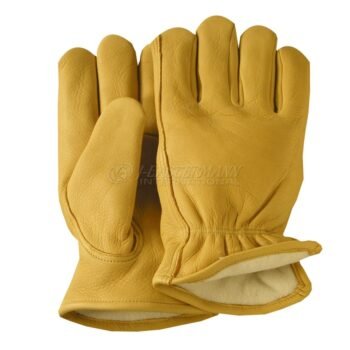 Fleece Lined Yellow Leather Driving Gloves
