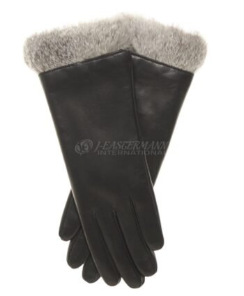 Women Rabbit Fur Cuffed Leather Dressing Gloves