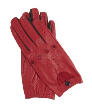 Women Open Back Two Tone Leather Driving Gloves