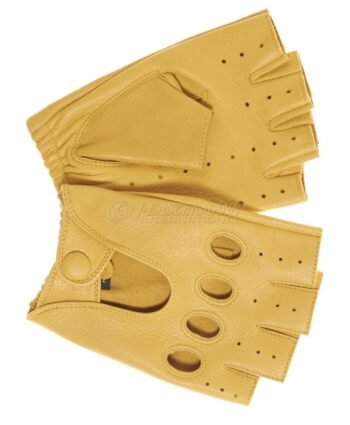 Mens Classic Deerskin Half Finger Leather Driving Gloves