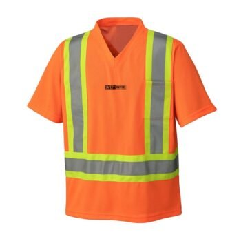 Hi Vis V-Neck Orange Mesh Traffic T-Shirt With Chest Pocket