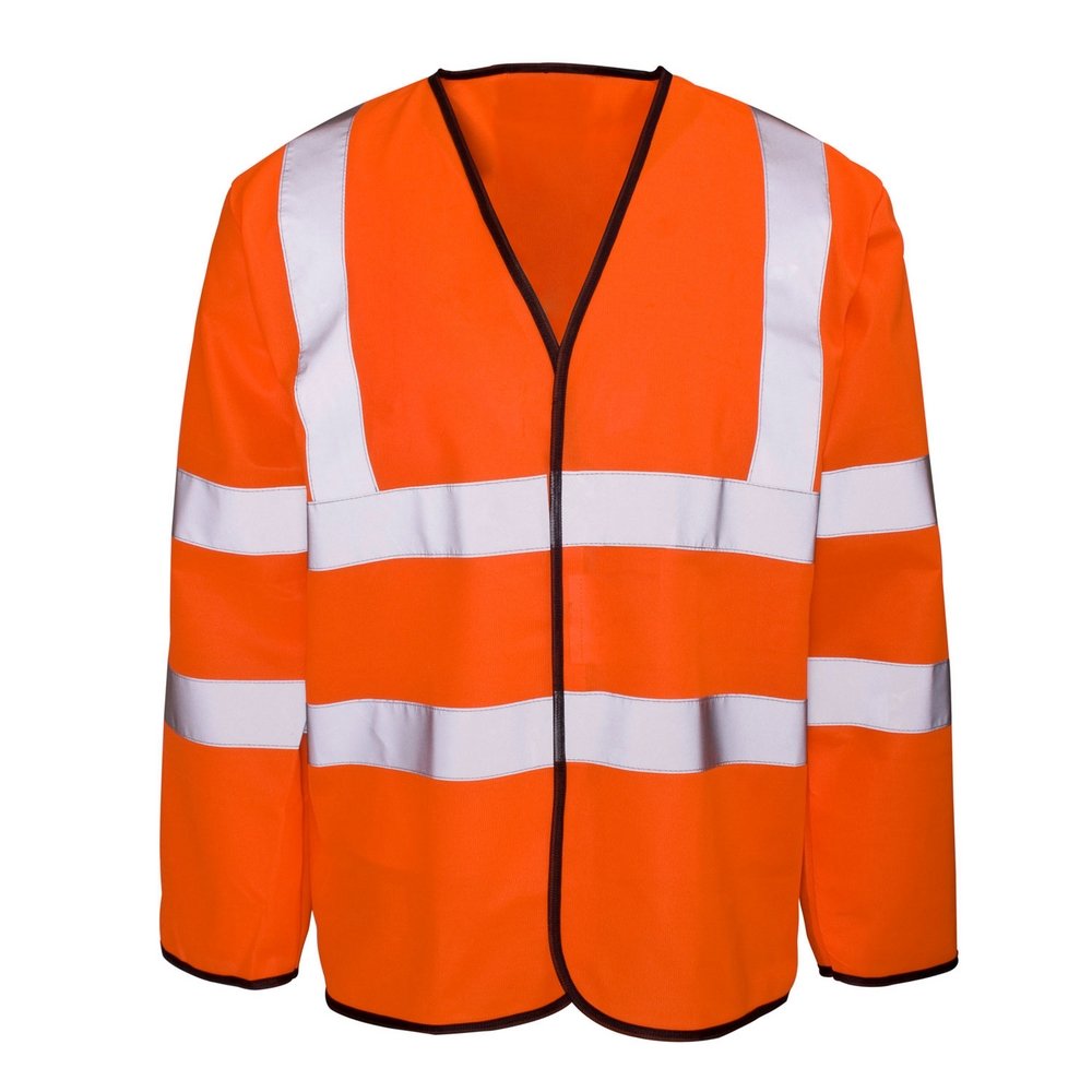 Hi Vis Long Sleeve Vest Polyester Tricot Fabric Velcro Fastening