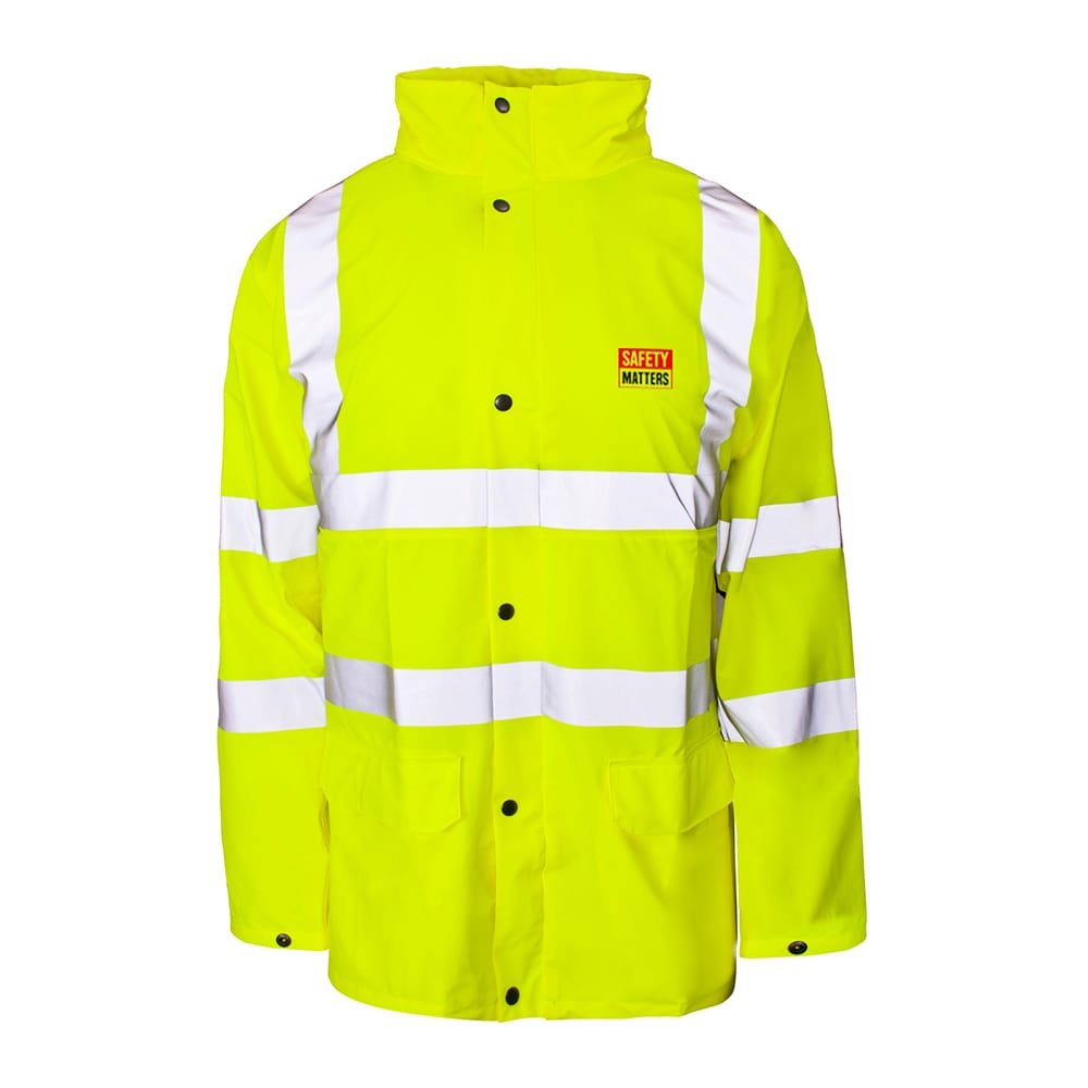 Yellow Hi Vis Hooded Rain Jacket Waterproof Reflective Parka