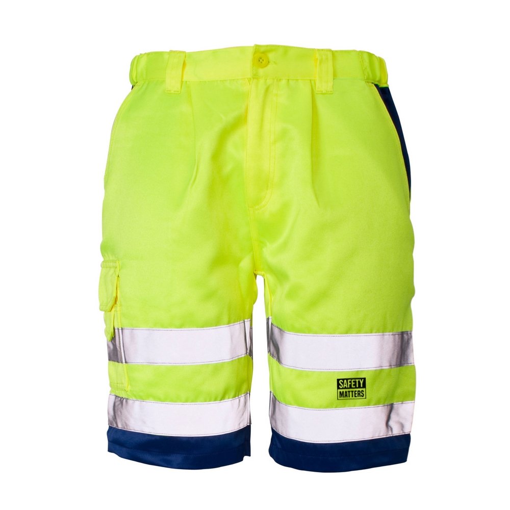 Yellow Hi Vis Cargo Shorts Poly Cotton Fabric with Reflectors