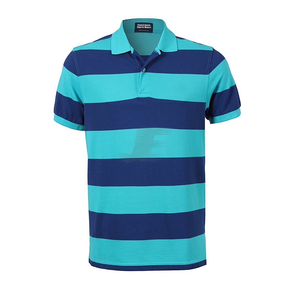 Mens Short Sleeve Two Color Striped Polo Shirt