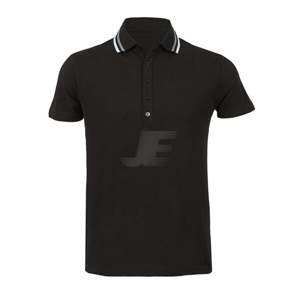 Mens Long Placket Striped Collar Half Sleeve Polo Shirt