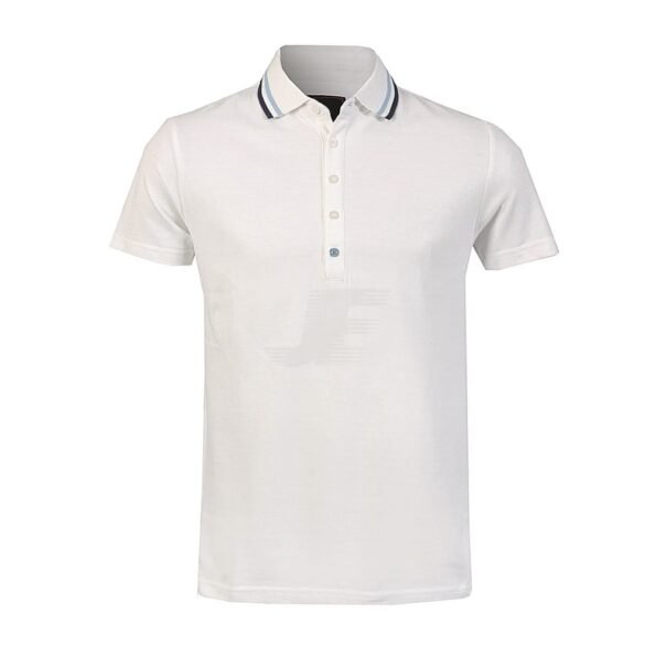 Mens Long Placket Striped Collar Half Sleeve Polo Shirt