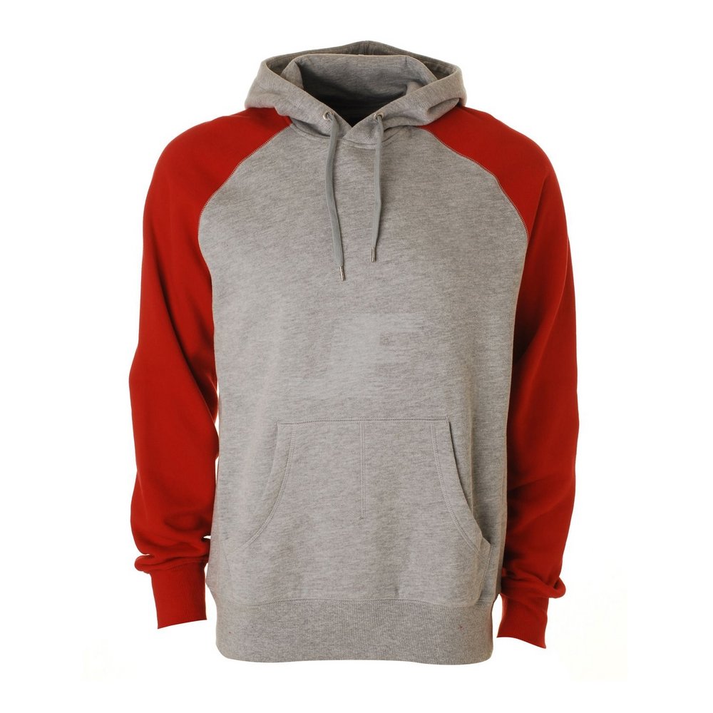 Red & Grey Heavyweight Raglan Sleeve Pullover Fleece Hoodie