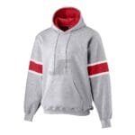 Custom Sports Team Grey & Blue Striped Pullover Fleece Hoodie