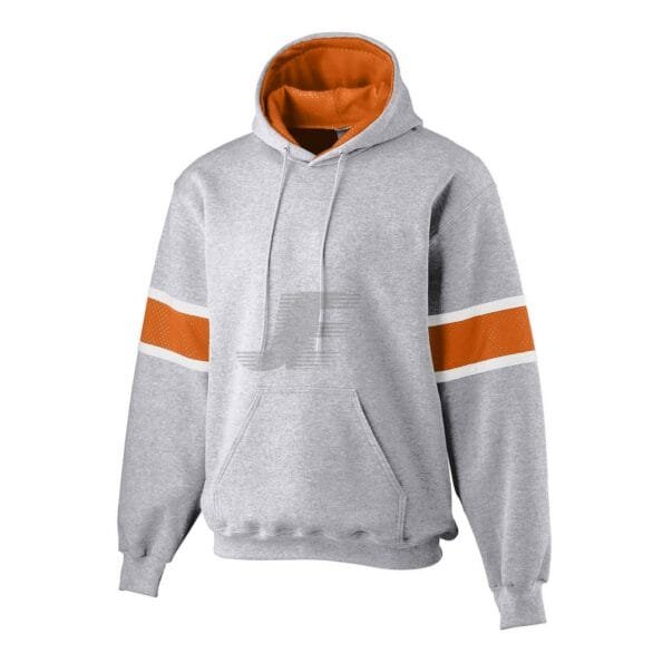 Custom Sports Team Grey & Orange Striped Pullover Fleece Hoodie