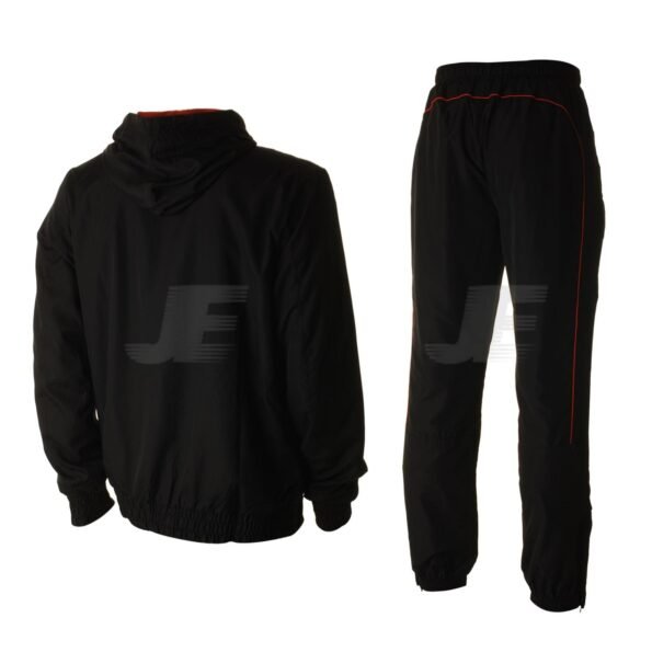 Black & Red 100% Polyester Micro Hooded Tracksuit For Men