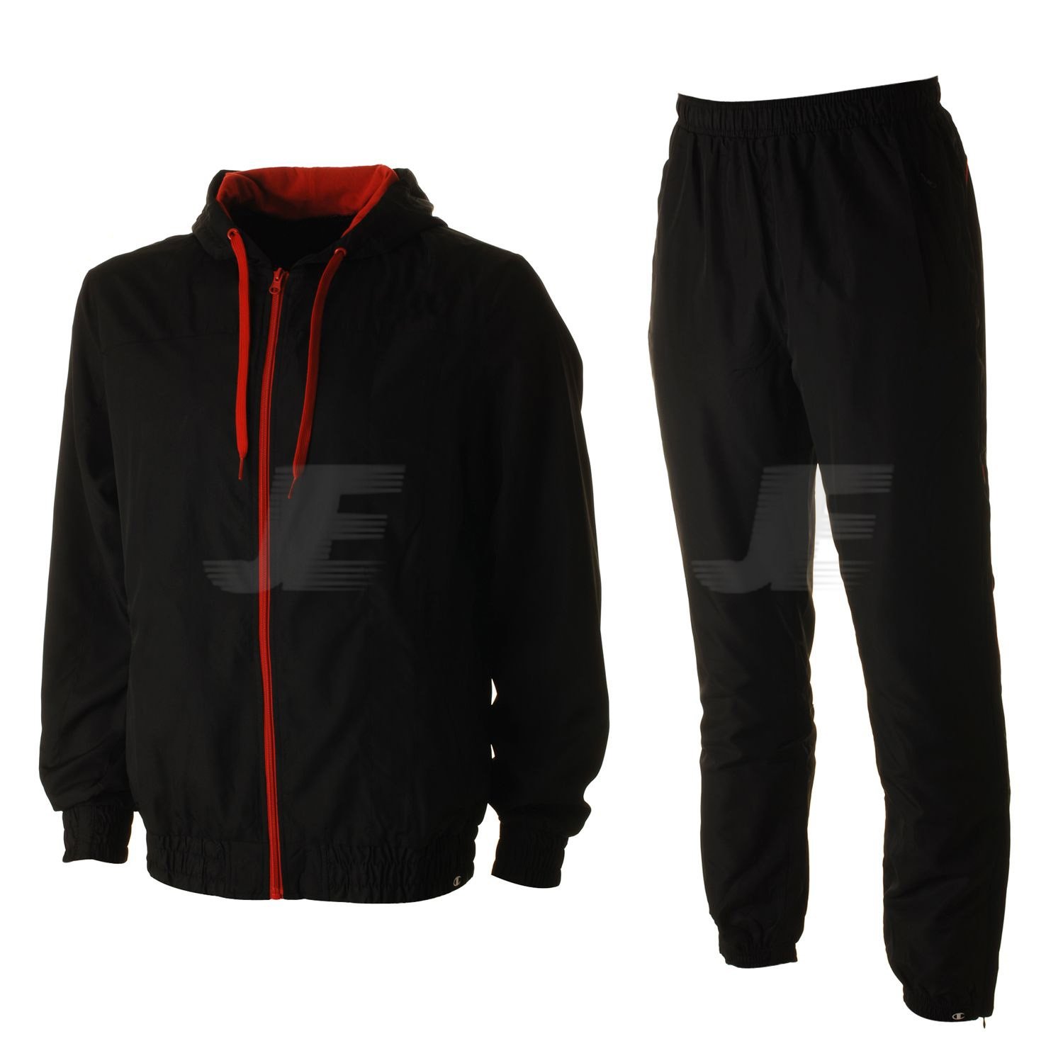 Black & Red 100% Polyester Micro Hooded Tracksuit For Men
