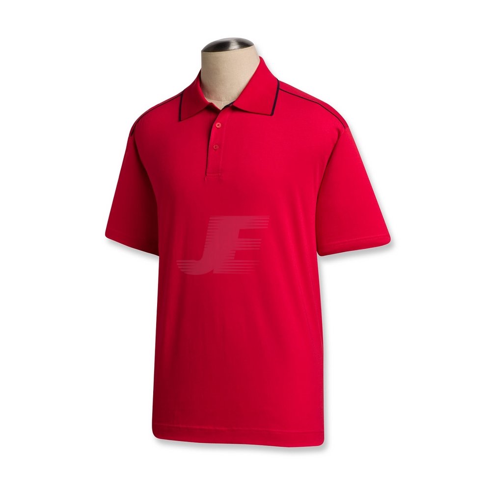 Mens Contrast Trim Red Golf Polo Shirt