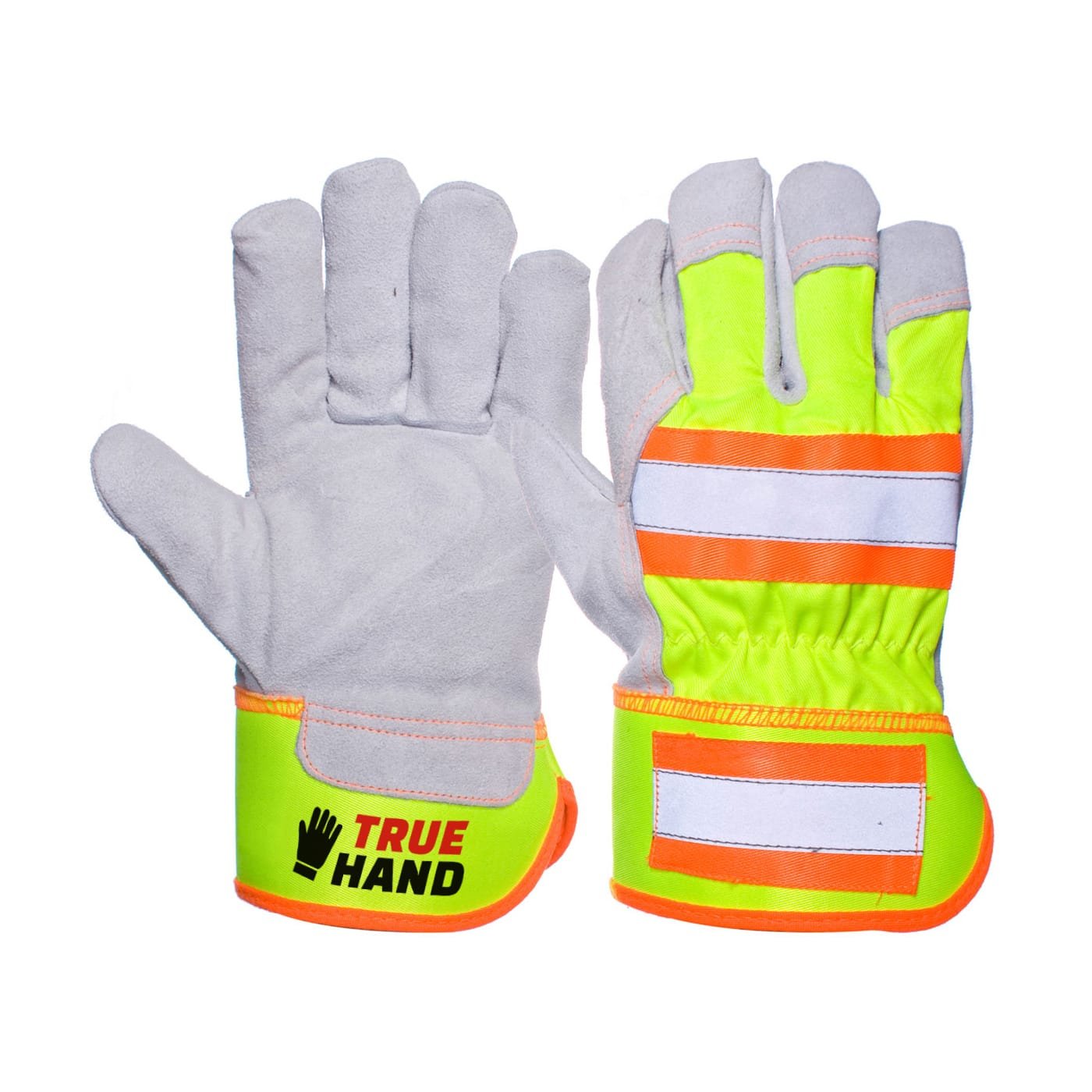 Premium Split Leather Yellow Hi Vis Work Gloves With Reflector