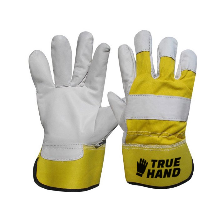 Premium Yellow Grain Leather Work Gloves Rubberized Cuff