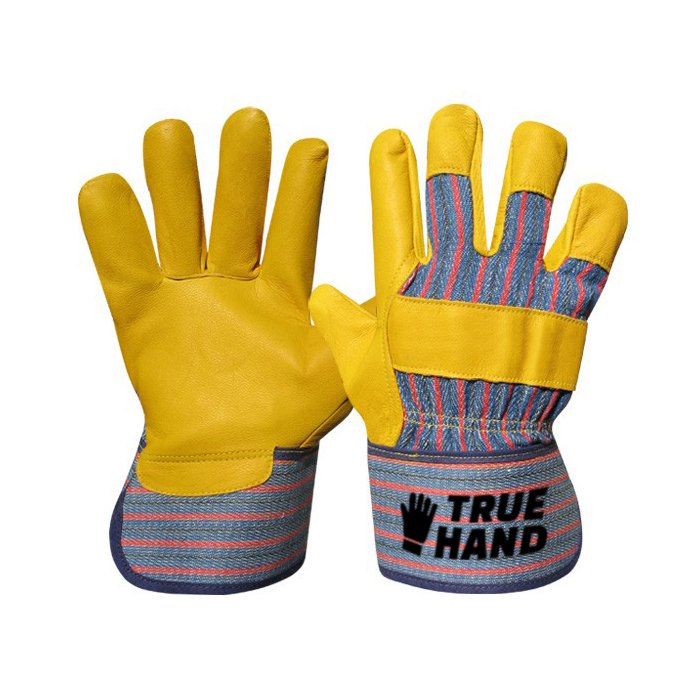 Premium Yellow Grain Leather Work Gloves Rubberized Cuff