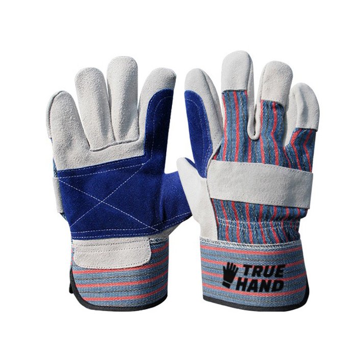Blue Cow Split Leather Double Palm Rigger Gloves