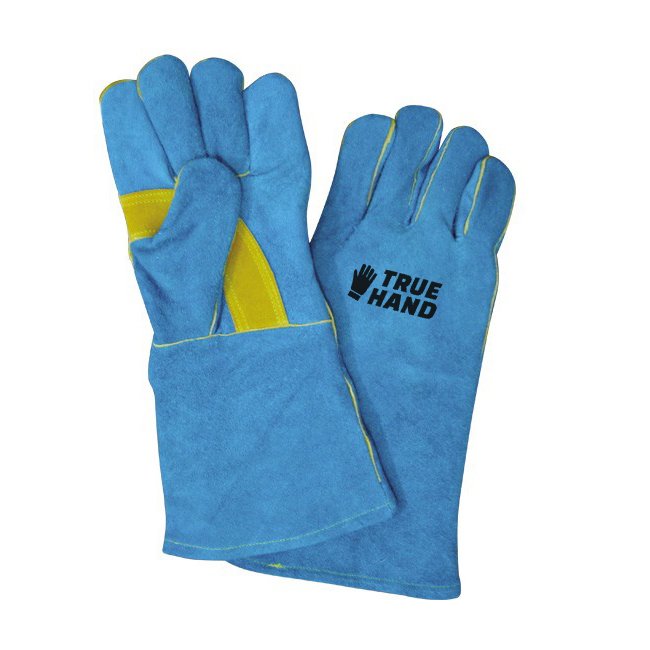 Reinforced Palm Patch Lined Blue Leather Welding Gloves
