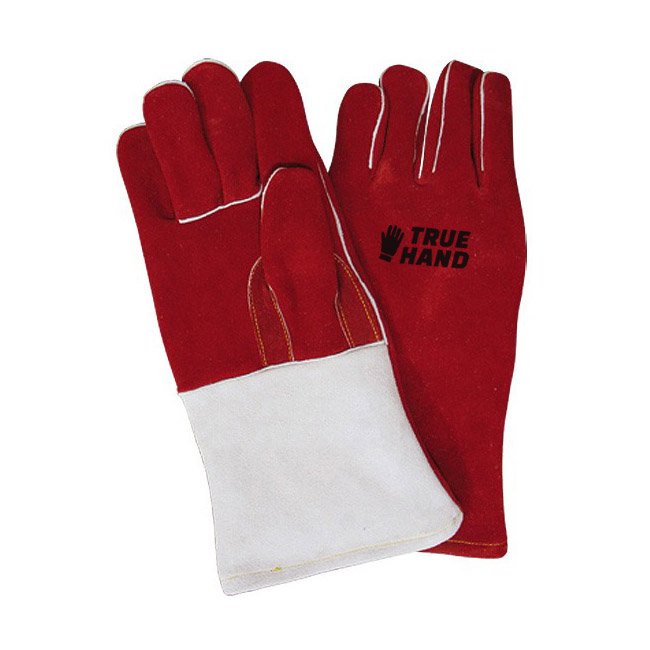 Red & White Palm Patched Lined Leather Welding Gloves