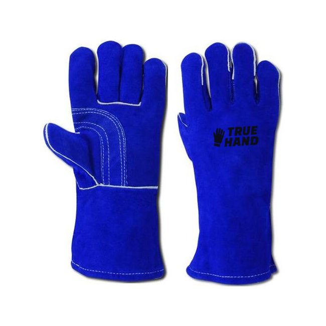 Kevlar Stitched Palm Patched Lined Blue Leather Welding Gloves