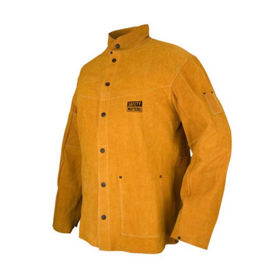 Orange Leather Welding Jacket Kevlar Stitched Button Closure