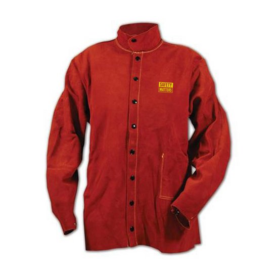 Kevlar Stitched Red Leather Welding Jacket Button Closure