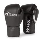 Black Leather Boxing Bag Gloves Laces Closure