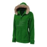 Women Black Zip Up Polar Fleece Hoodie with Fur