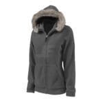 Women Black Zip Up Polar Fleece Hoodie with Fur
