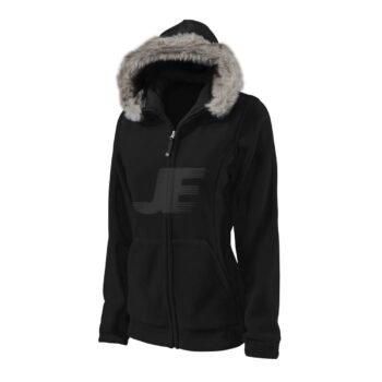 Women Black Zip Up Polar Fleece Hoodie with Fur