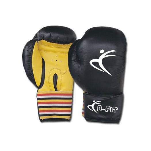 Black and Yellow Leather Boxing Gloves Elasticated Cuff Closure