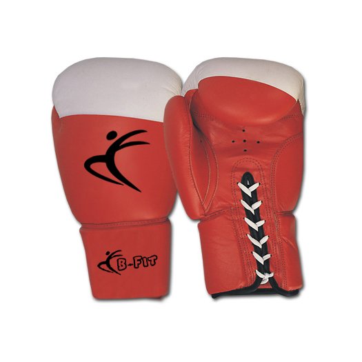 Red and White Leather Boxing Gloves Cuff with Laces Closure