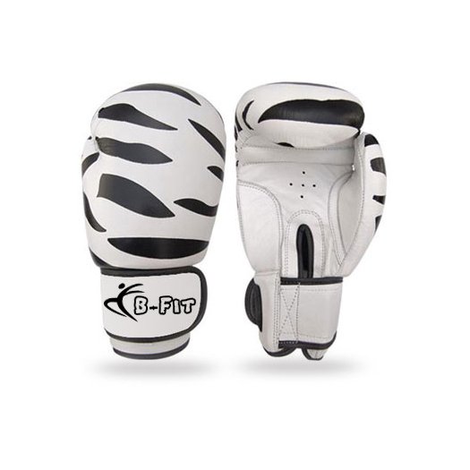 White Tigher Leather Boxing Gloves Velcro Cuff