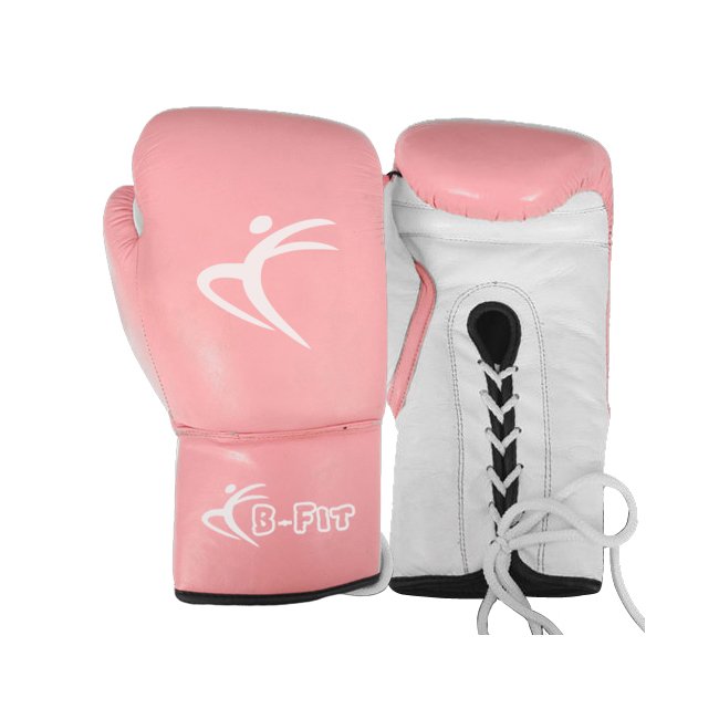Pink Leather Boxing Gloves Cuff with Laces Closure