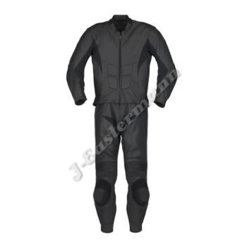 Mens 2 Piece Motorcycle Black Leather Suit JEI 7035