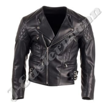 Mens Classic Black Leather Bikers Jacket JEI 7207