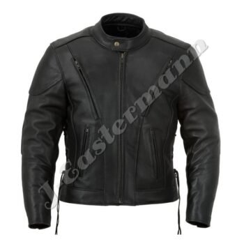 Mens Vented Classic Leather Motorcycle Jacket JEI 7218