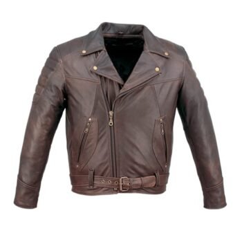 Mens Vintage Retro Brown Leather Motorcycle Jacket JEI 7220