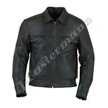 Mens Vented Bomber Leather Motorcycle Jacket JEI 7224