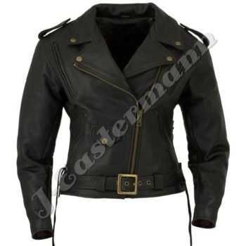 Ladies Black Classic Leather Motorcycle Jacket JEI 7234