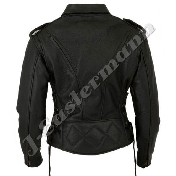 Ladies Black Classic Leather Motorcycle Jacket JEI 7234