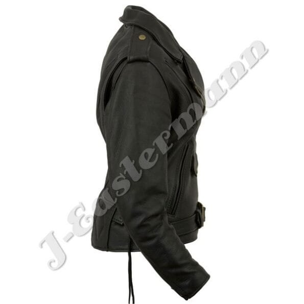 Ladies Black Classic Leather Motorcycle Jacket JEI 7234