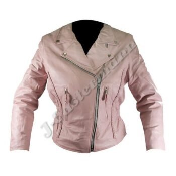 Ladies Pink Classic Leather Motorcycle Jacket JEI 7235