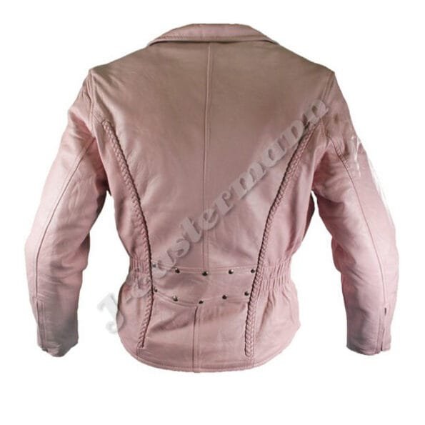 Ladies Pink Classic Leather Motorcycle Jacket JEI 7235