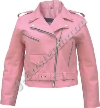 Ladies Pink Full Cut Classic Leather Motorcycle Jacket JEI-7236