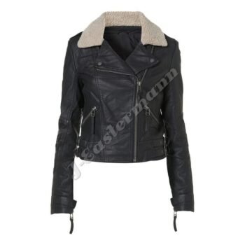 Ladies Fur Leather Motorcycle Jacket JEI 7237