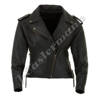Ladies Classic Leather Motorcycle Jacket JEI 7238