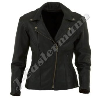 Ladies Classic Full Fitted Leather Motorcycle Jacket JEI 7241