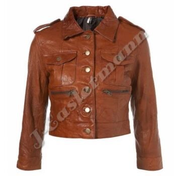 Ladies Classic Tan Leather Motorcycle Jacket JEI-7242