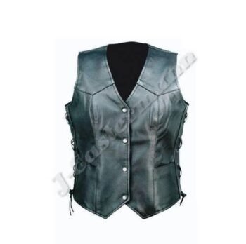Ladies Leather Motorbike Vest JEI-7286
